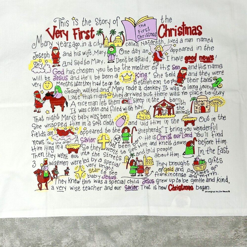 VTG Very First Christmas Standard Pillowcase USA Soul Harvest Mills Jesus White